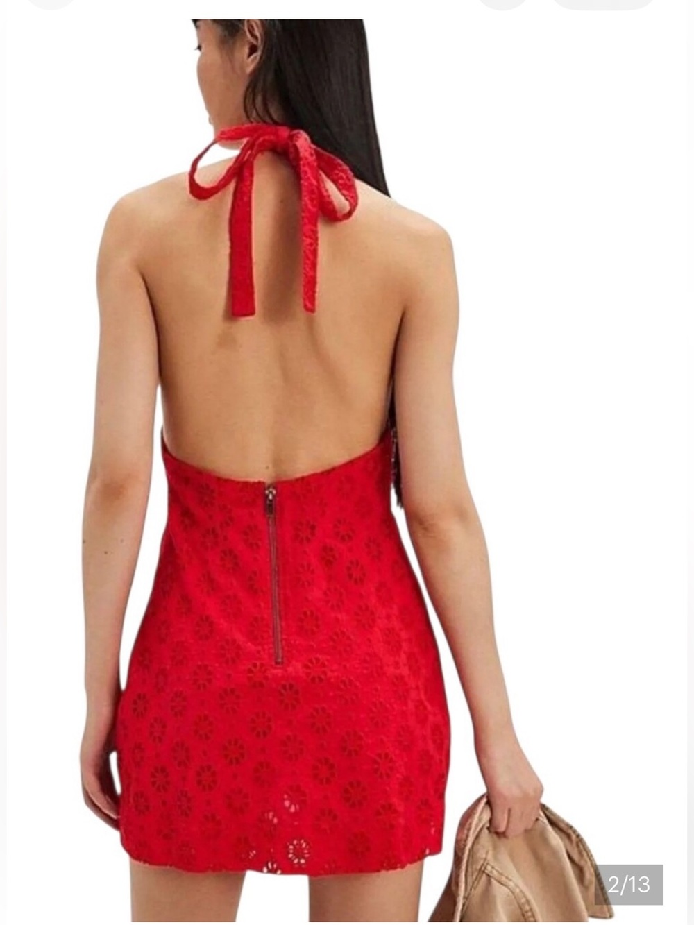 Free People Red Eyelet Halter Slip Dress - Picture 2 of 7